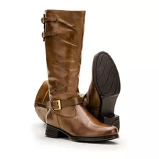 Bota Feminina Montaria Preta Cano Longo 100% Couro Inverno