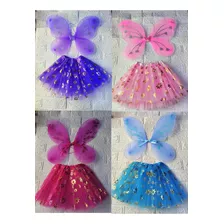 Alas De Mariposa + Tutu Estampado Flores 3-8 Años