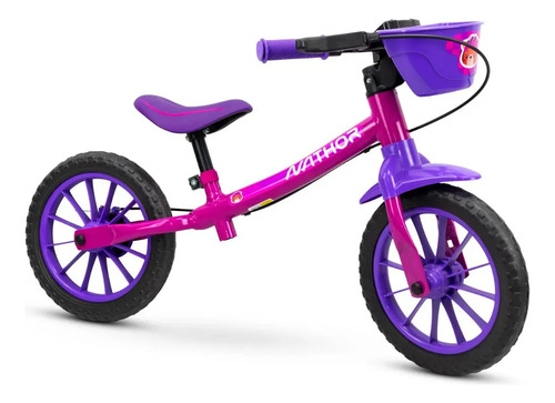 Bicicleta Equilibrio Infantil Nathor Aro 12 Rosa Com Cesto E Freio