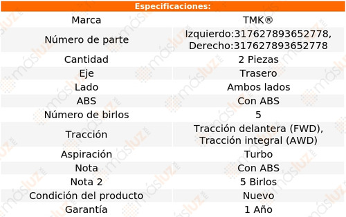 2- Mazas Traseras Con Abs Volvo V50 5 Cil 2.5l 2005/2007 Tmk Foto 2