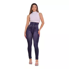 Calça Feminina Legging Fake Jeans Cintura Alta Lisa