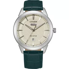 Citizen Corso Eco-drive (energia Solar) Aw0090-11z Color De La Correa Verde Color Del Bisel Plata Color Del Fondo Crema