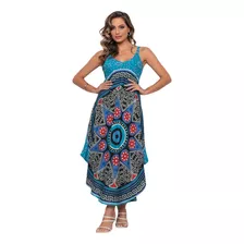 Vestido Longo Trapézio Mandala Indiana Premium Confortável