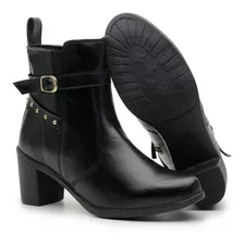 Bota Coturno Feminino Elástico Fivela Salto Alto 6cm Grosso