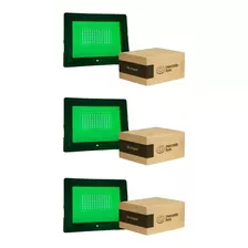 Kit 3 Refletor 20w Luz Verde Prova D'água Para Jardim Bivolt