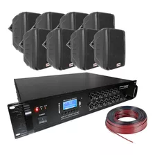 Combo Musica Funcional Amp + 8 Parlantes De Pared 4 + Cable