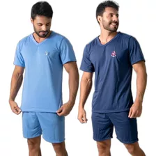 Kit 2 Pijama Masculino Adulto Curto Verão Manga Curta 