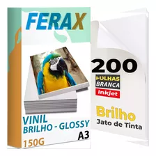 200 Vinil Adesivo Branco Brilho A3 Impressora Jato De Tinta