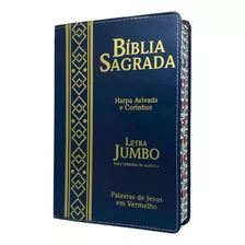 Bíblia Com Índice Luxo Letra Jumbo Harpa Arc Azul Na Promoção