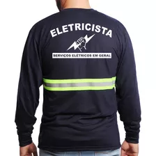 Camiseta Faixa Refletiva Eletricista Uniforme Manga Longa
