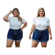 Kit 2 Shorts Femininos Jeans Com Lycra Roupa Plus Size Verão