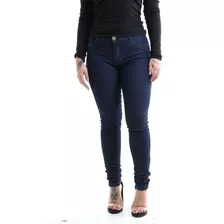 Calça Jeans Feminina Escura Em Cintura Média Skinny E Lycra