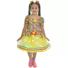 Vestido Festa Junina Xadrez Tule Amarelo Com Led