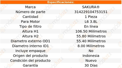 (1) Filtro Combustible Styleline Special 3.8l 6 Cil 50 Foto 2