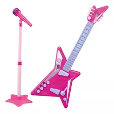 Rock Star Guitarra Eletrônica Rosa Com Microfone Zoop 
