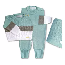 Kit Saída Maternidade Menino Tricot Trança Tam 1 A 3 Meses