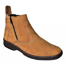 Bota Country Botina De 100% Couro Nobuck Com Fecho Reco Zipe