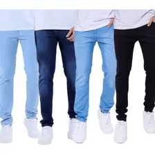 Kit 4 Calça Jeans Sarja Masculina Slim Skinny C Elastano