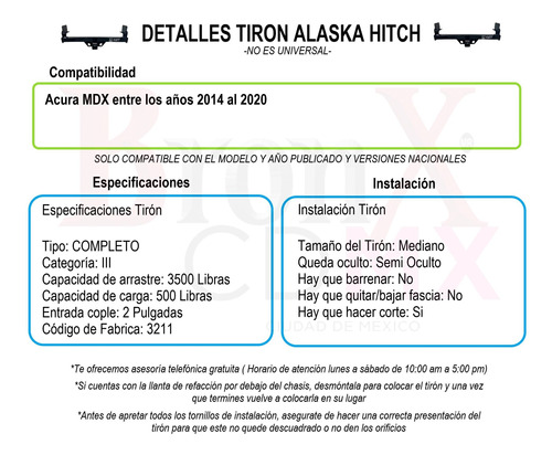Tiron Jalon Remolque Acura Mdx 2014-2021 Alaska Foto 8