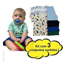 Pijama Infantil Kit Com 3 Verão Calor Bebê Menino Menina