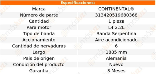 Banda 1885 Mm Acc Leganza L4 2.2l 99/02 Continental A/a Foto 5