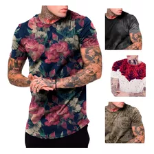 Kit 3 Camisetas Masculinas Longline Floral Florida Alongadas