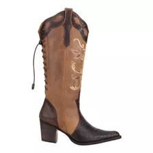 Bota Country Feminina De Cano Longo Texana Bico Fino Couro