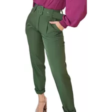 Calça Social De Alfaiataria Com Cinto Forrado Verde Militar