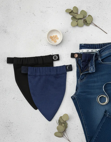 Par De Extensor De Calça Jeans Para Grávidas Preto E Marinho Algodão