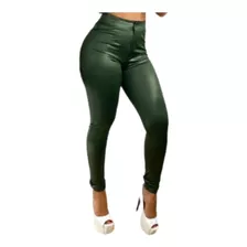 Calça Legging Feminina Couro Cirré Hot Pants Com Bolso