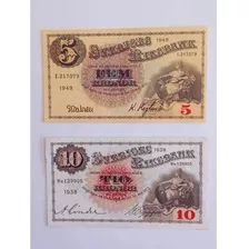 Cédulas Suécia 10 Kronor 1938 /5 Kronor 1949 Raras Originais