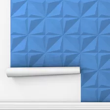 Papel De Parede Adesivo Efeito 3d Geométrico Azul Sala 12m