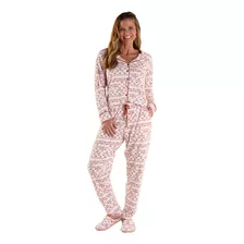 Pijama Feminino Americano Aberto Manga Longa Algodão