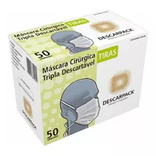 Máscara Tripa Descarpack Com Tiras - 50 Unidades Cor Branco