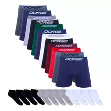 Kit 12 Cuecas Boxer Algodão 12 Pares De Meia Sapatilha Dorbe