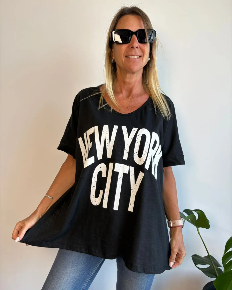 Remerón New York ALG. Flame  Tiendacinco Elegante Y Cómodo Negro Estamp Xl