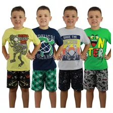 4 Conjunto Menino Infantil Verão 1/2/3/4/6/8 Anos 