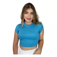 Blusa Feminina Canelada Cropped Feminino Manga Curta De Gola