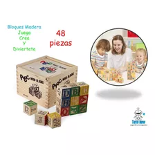 Bloques Didacticos Madera Abc Letras Frutas Animales 48 Pcz