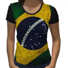 Camiseta Blusa Baby Look Feminina Bandeira Do Brasil Pátria 