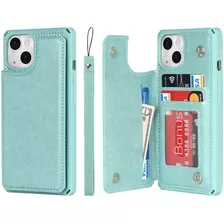 Funda Para iPhone 13 Menta Billetera Tapa Cuero Pu