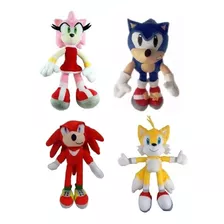 4 Bonecos Pelúcia Turma Do Sonic Knucles Tails Amy 35 Cm