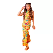 Conjunto Juvenil Infantil Calça Cropped Frutas Verão- 4 A 14