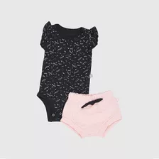 Conjunto Body Preto E Shorts Rosa Estampa Love Baby Gut