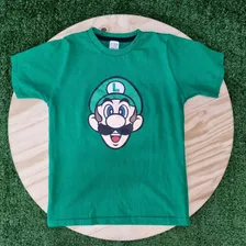 Camiseta Manga Curta Verde Luigi Infantil Menino