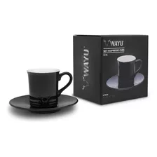 Set 4 Tazas Expresso 90ml Wayu Black Premium Plato Café 