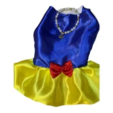 Vestido Fantasia Pet Branca De Neve De Cetim Cães E Gatos