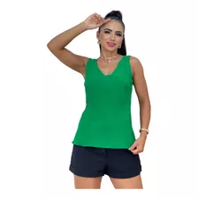 Blusa Feminina Decote V Sem Manga Tecido Duna Fashion