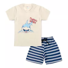 Conjunto Infantil Menino Verão Bebê Funny Shark Off White