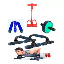 Kit Exercícios Extensor Corda Roda Abdominal Barra Flexão 